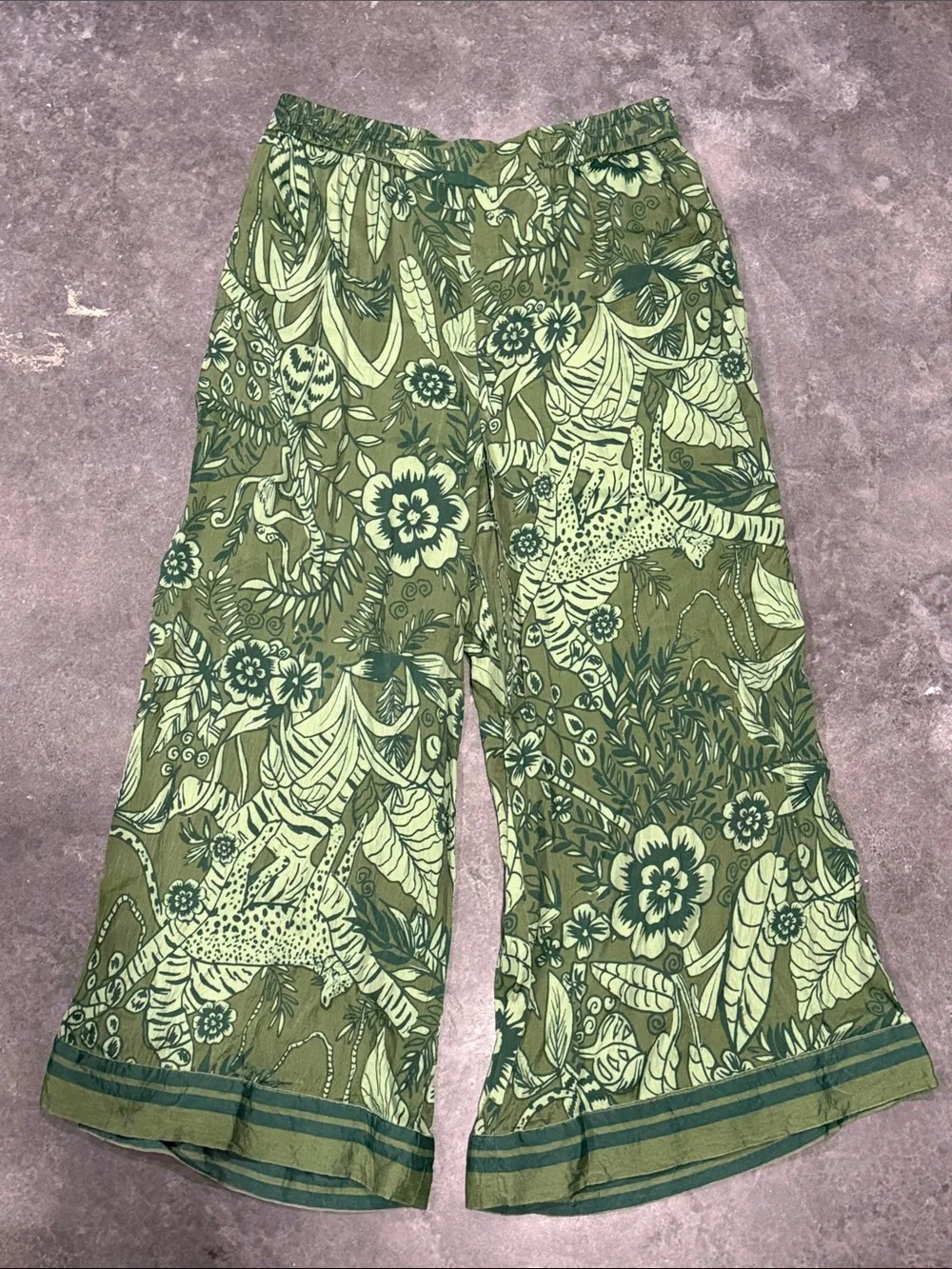 Farm rio deep Green Floral Jungle tiger Print Wide-Leg Bottoms - Picture 1 of 11